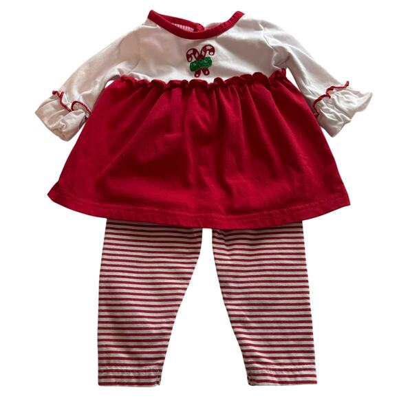 ellemenno Other - Ellemenno Christmas Girls Shirt Pants Outfit Candy Cane Size 3/6 Months